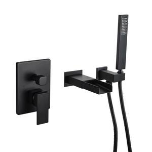 Single-Handle Wall Mount Roman Tub Faucet with Hand Shower in Matte Black (Valve Included)