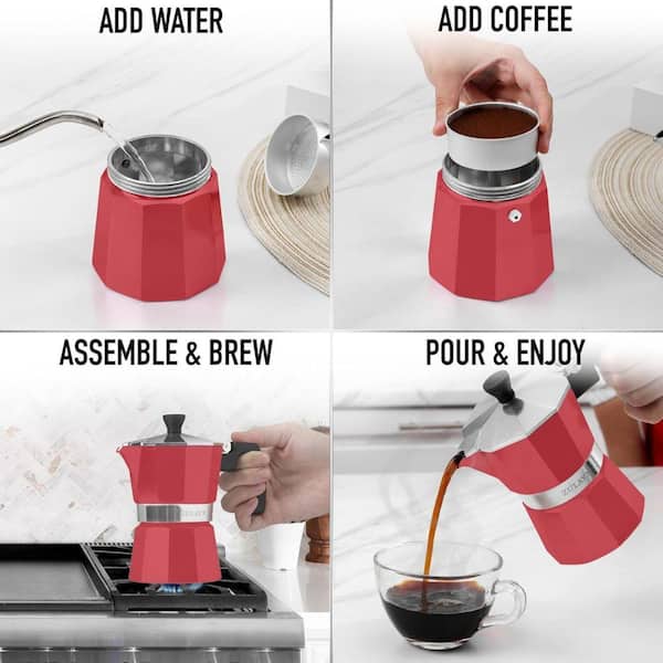 Zulay Kitchen 3-Cup Premium Moka Pot Stovetop Espresso Maker-Red Z