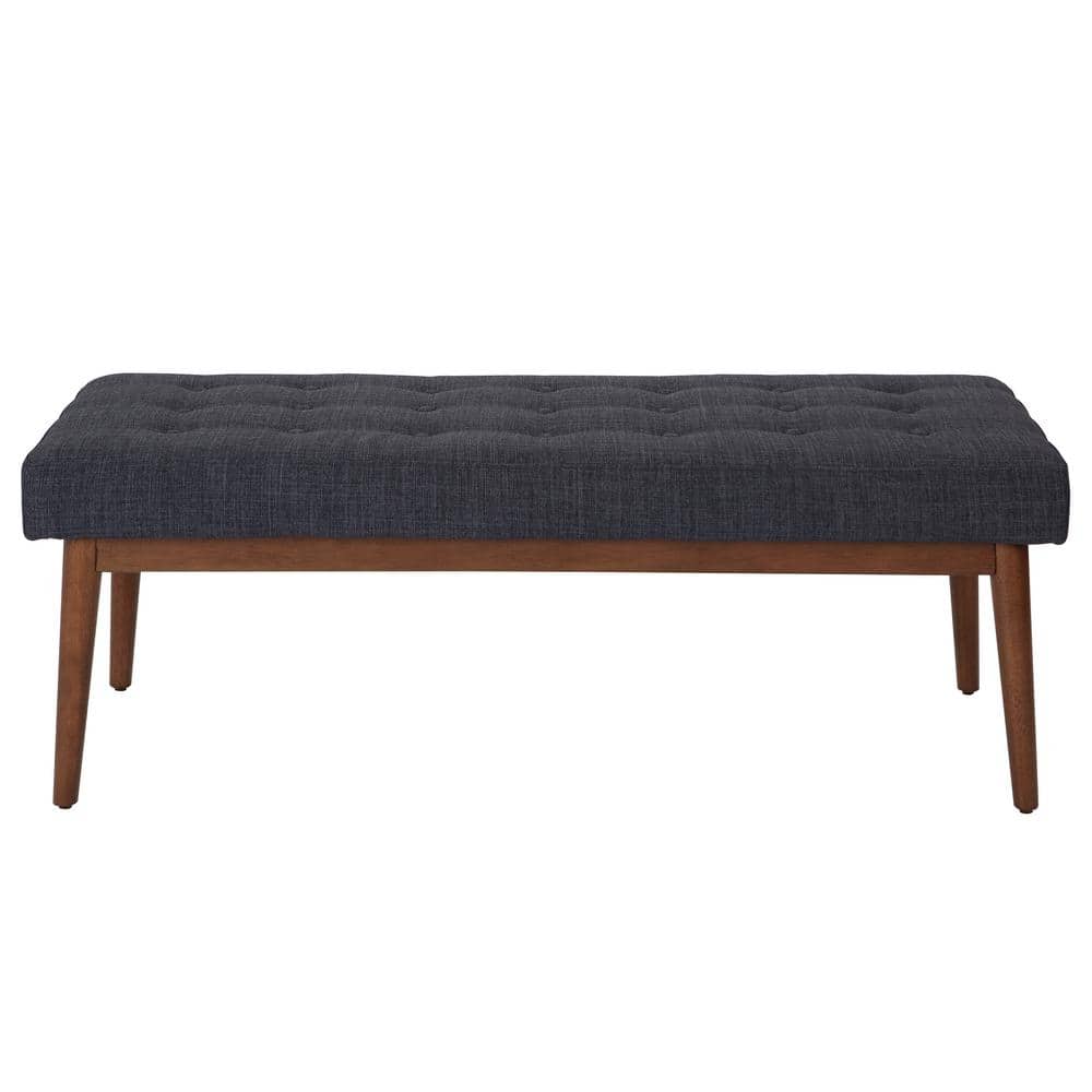 West Park Navy Button-Tufted Bench with Flare Legs