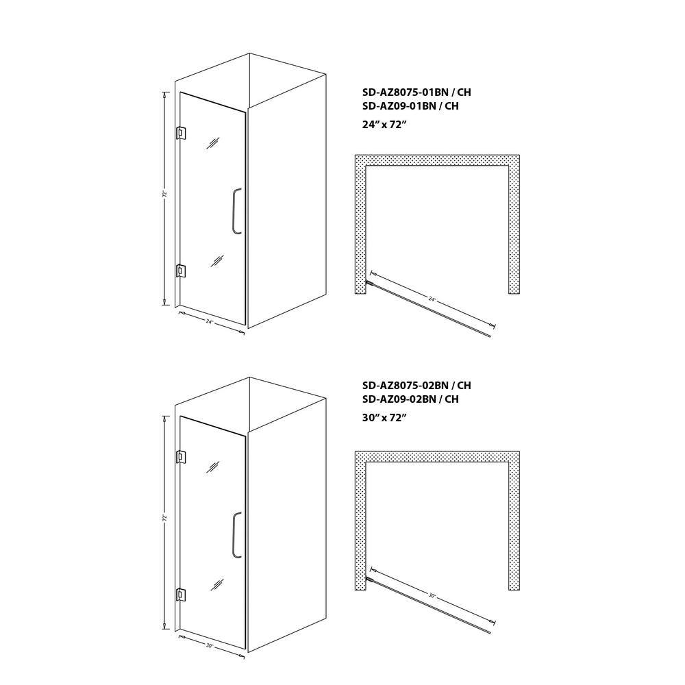 Fellow Series 24" x 72" Brushed Nickel Frameless Shower Door