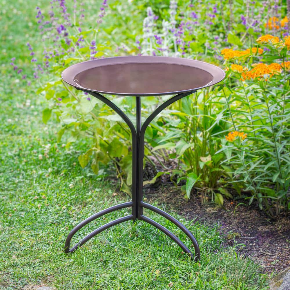 Antique Rust Metal Bird Bath with Stand, 20"
