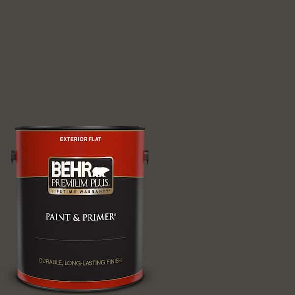 BEHR PREMIUM PLUS 1 gal. #PPU24-01 Black Mocha Flat Exterior Paint & Primer