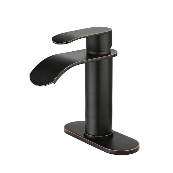 IVIGA 4 in. Centerset Single Handle High Arc Waterfall Bathroom Faucet with Pop Up Drain and Supply Lines in Oil Rubbed Bronze