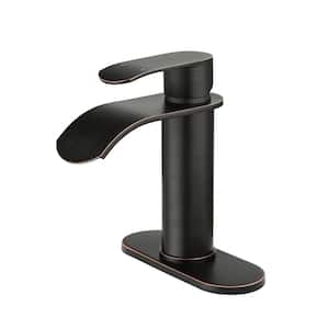 Single Handle Single Hole Waterfall Spout Bathroom Faucet with Deckplate Included in Oil Rubbed Bronze