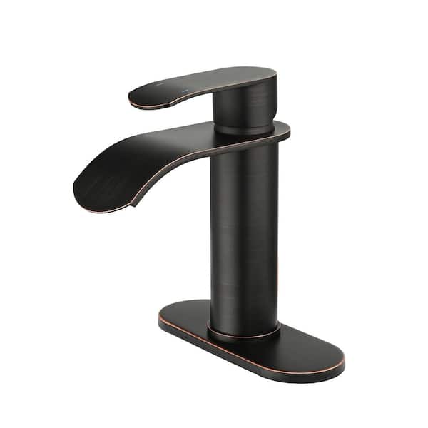 IVIGA Single Handle Single Hole Waterfall Spout Bathroom Faucet with Deckplate Included in Oil Rubbed Bronze