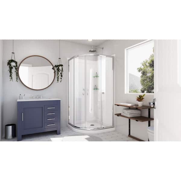 Prime 36 in. x 36 in. x 76.75 in. H Corner Framed Sliding Shower Enclosure in Chrome with Base and Back Walls