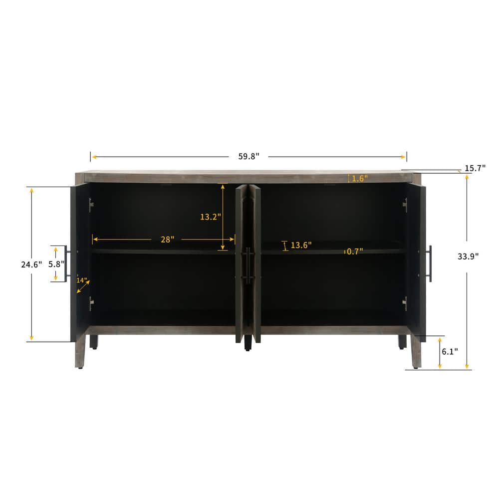 Black Walnut Wood Freestanding Storage Cabinet with Adjustable Shelves