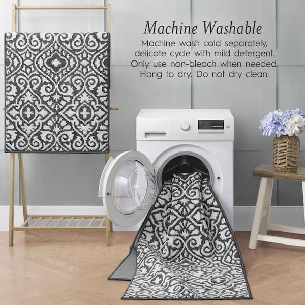 Laura Ashley Washable Skid-Resistant Dark Grey/Ivory 2 ft. x 4 ft