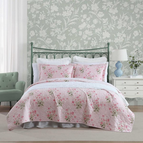 Laura Ashley Veronica Bouquet 3-Piece Pink/White 100% Cotton Full