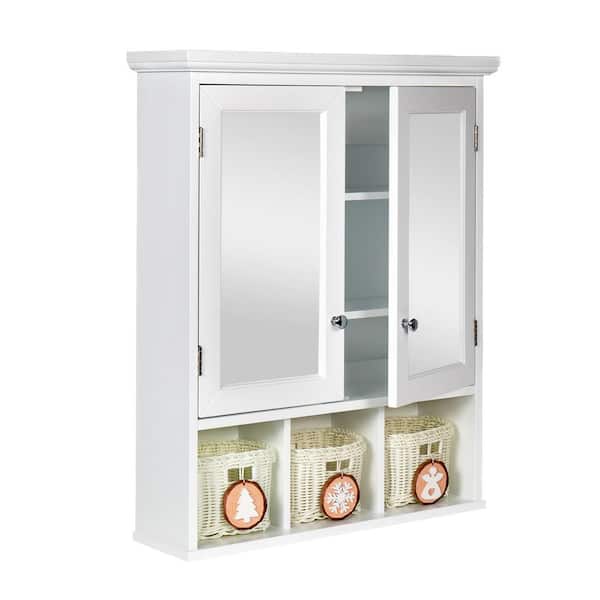25 in. W x 30 in. H Rectangular Wood Medicine Cabinet with Mirror, Storage Wall Cabinet with 3 Basket, Adjustable Shelf