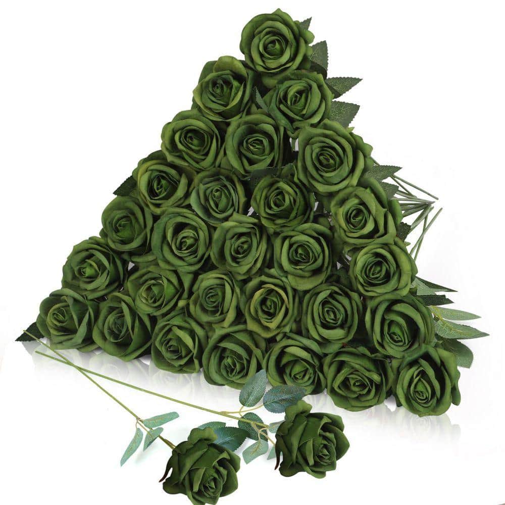 20 in. Green Outdoor Artificial Rose Plastic Flower for Home Decoration ...