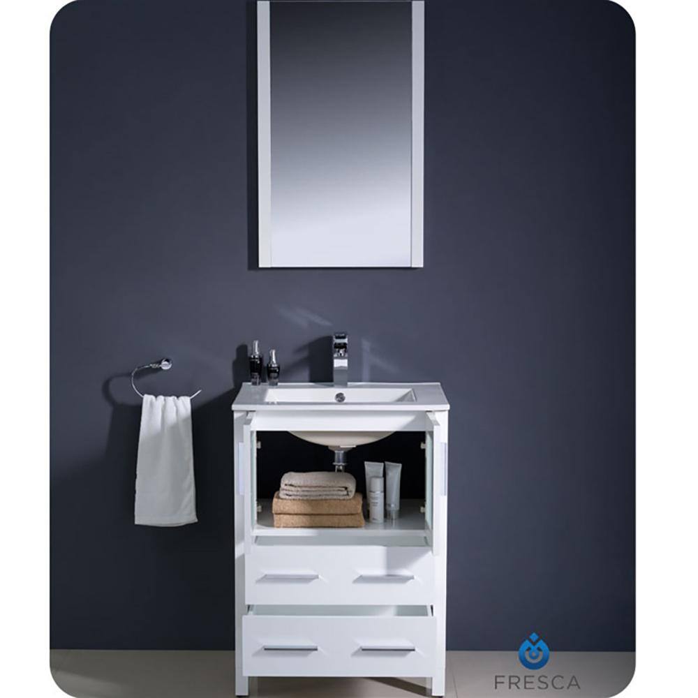 24" Modern White Engineered Wood Bathroom Vanity with Integrated Ceramic Sink