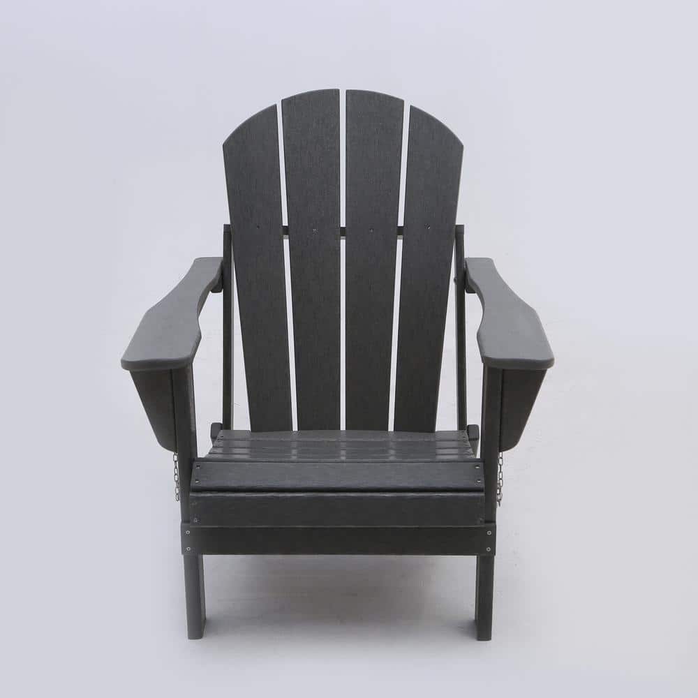 Classic Solid Gray Folding Plastic Outdoor Adirondack Chair All-Weather for