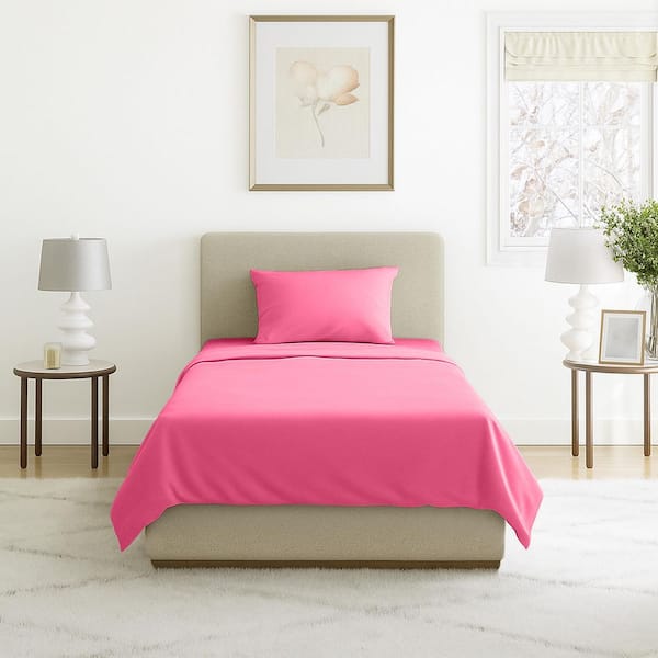 3-Piece Pink Microfiber Twin Sheet Set