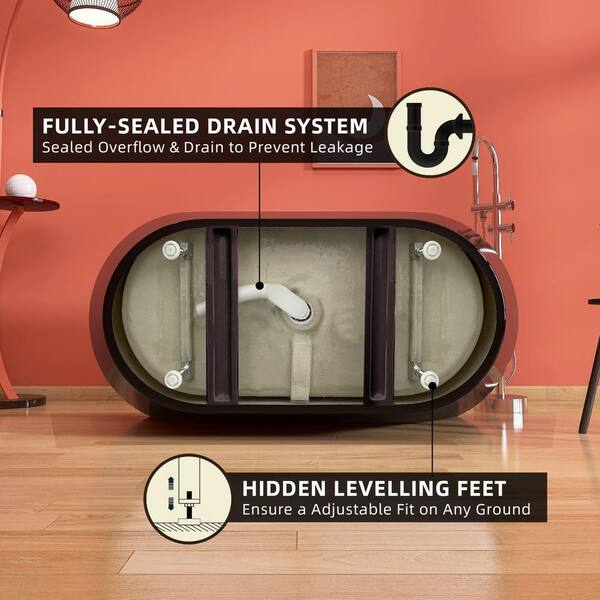 55 in. x 27.5 in. Acrylic Soaking Tub Flatbottom Free Standing Bathtub Chrome Anti-Clogging Drain in Glossy Black