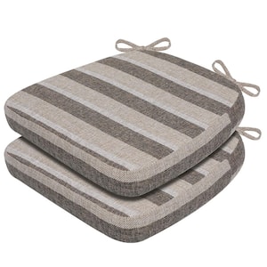 D-Shaped Outdoor Seat Cushion for Dining Chairs with Ties and Removable Cover in Stripe Brown (2-Pack)