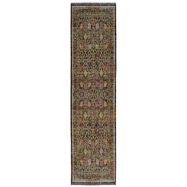 Lena Black and Green 2 ft. x 10 ft. Transitional Woven Oriental Polyester Rectangle Indoor Runner Rug