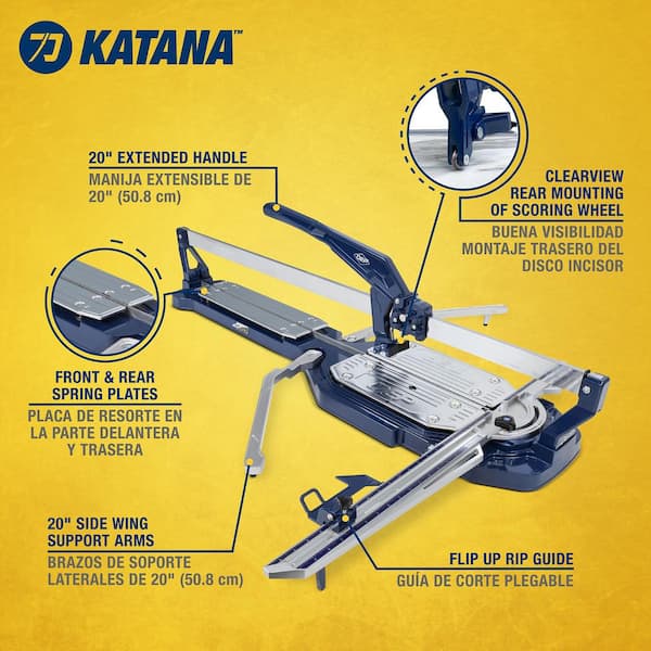 KATANA 41 in. Single Rail Tile Cutter with Steel Blade and Wing Support Arms to Eliminate Tile Sag