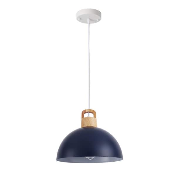 1-Light Blue Vintage Pendant Light Adjustable Ceiling Hanging Lights with Metal Shade