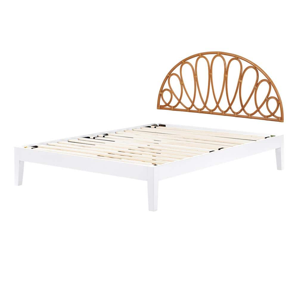 Queen White and Natural Wood Bohemian Panel Bed