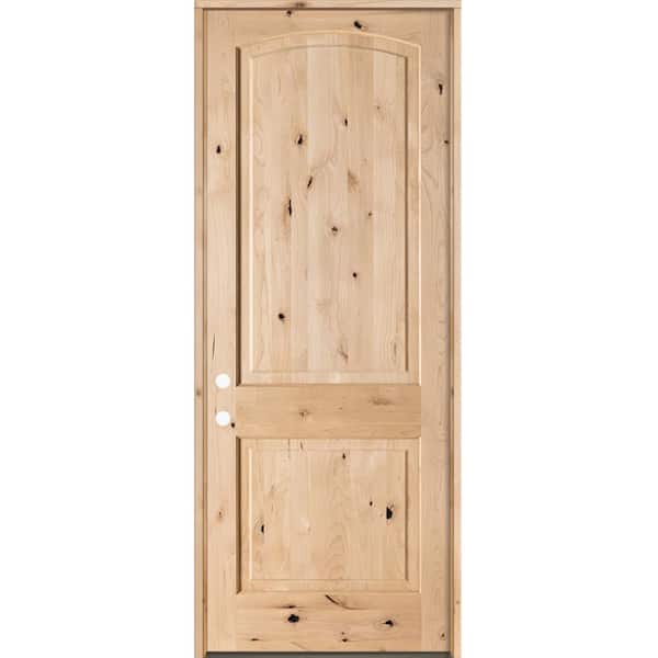 36 in. x 96 in. Rustic Knotty Alder 2-Panel Arch Top Right-Hand/Inswing Unfinished Wood Prehung Front Door