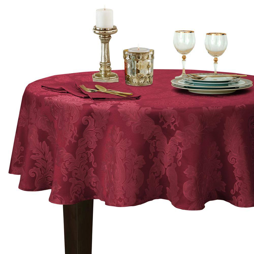 Burgundy Jacquard Damask Round Polyester Tablecloth