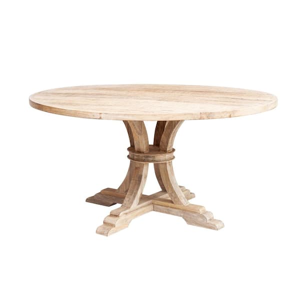 Storied Home Versatile Whitewashed Mango Wood 59 in. Solid 4 Legs Dining Table Seats 4