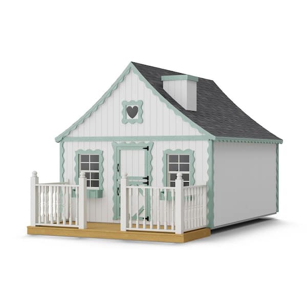8 ft. x 10 ft. Gingerbread Cottage Outdoor Wood Playhouse with Floor, Deck and Rail
