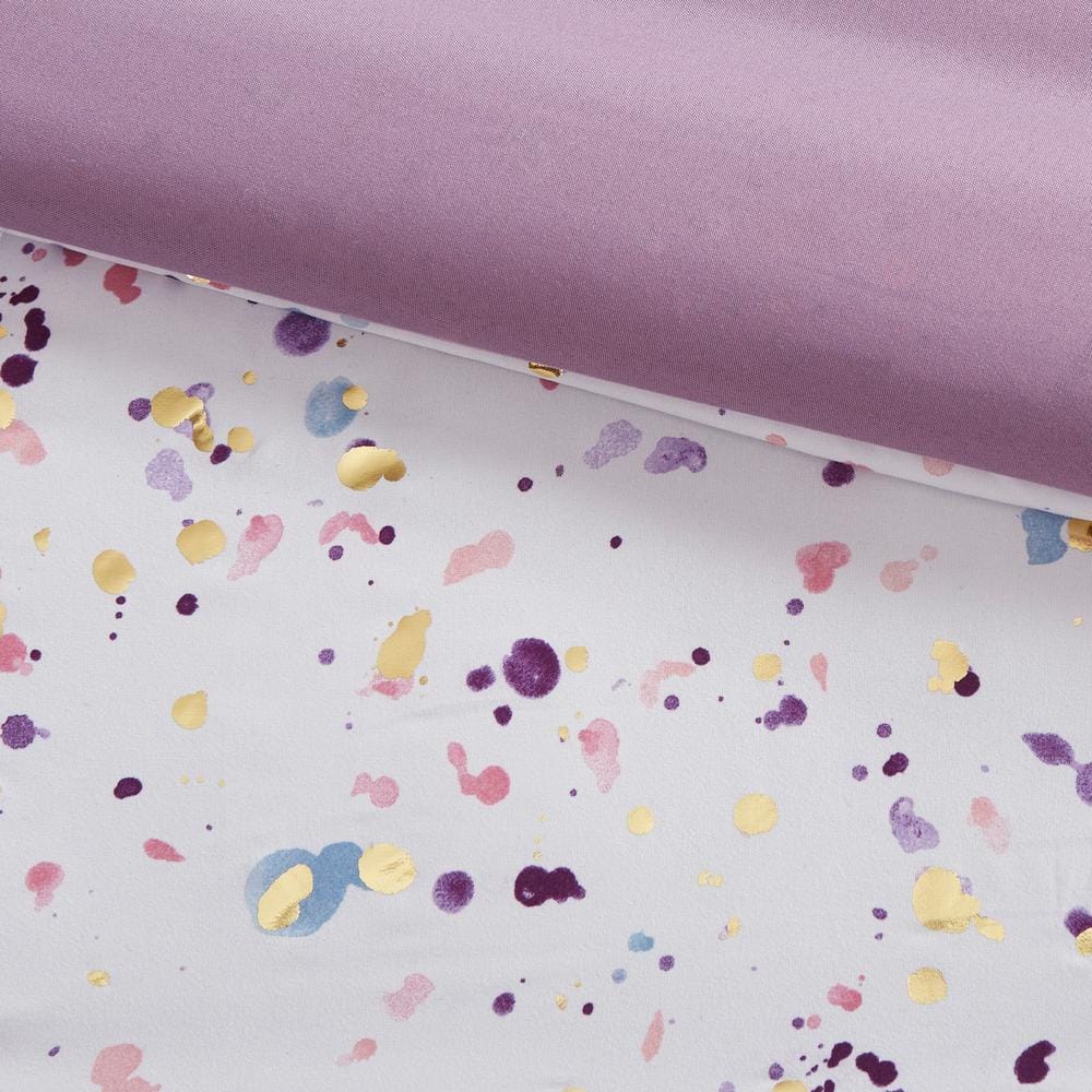 Full/Queen White and Plum Pintuck Duvet Cover Set