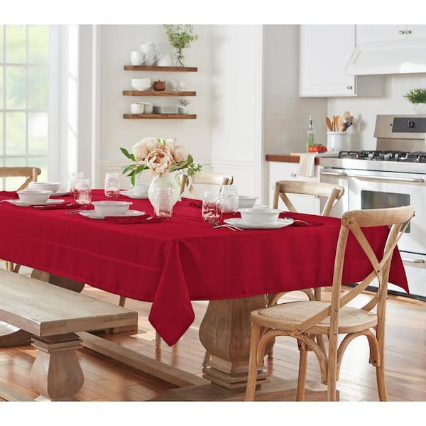 Elrene 60 in. W x 102 in. L Poinsettia Red Elegance Plaid Damask Fabric Tablecloth