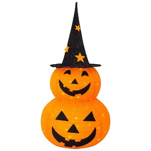 3 ft. Pop Up Halloween Pre-Lit Light Up 50 LED Pumpkin with Star Hat, 8 Lighted Mode and Metal Stand