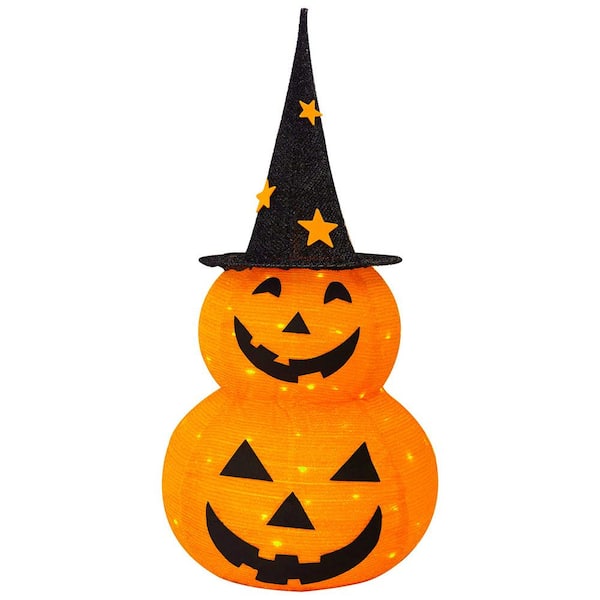 Angel Sar 3 ft. Pop Up Halloween Pre-Lit Light Up 50 LED Pumpkin with Star Hat, 8 Lighted Mode and Metal Stand