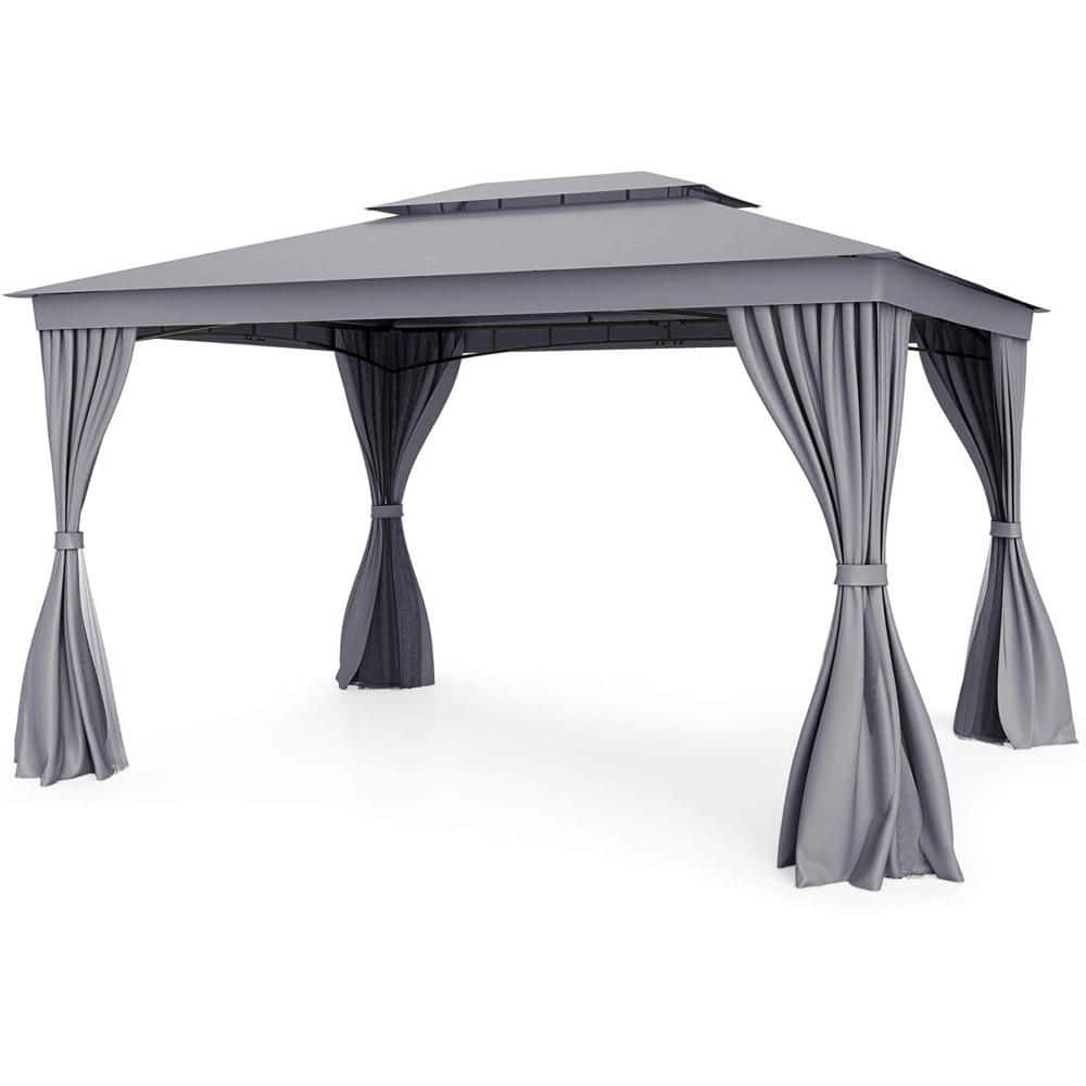 13 ft. x 10 ft. Patio Gazebo, Outdoor Double-Roof Canopy Tent with Mesh Netting, Gray price history on PriceWatchPro