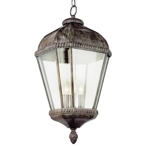 Covington 3-Light Burnished Rust Hanging Outdoor Pendant Light Fixture with Clear Glass