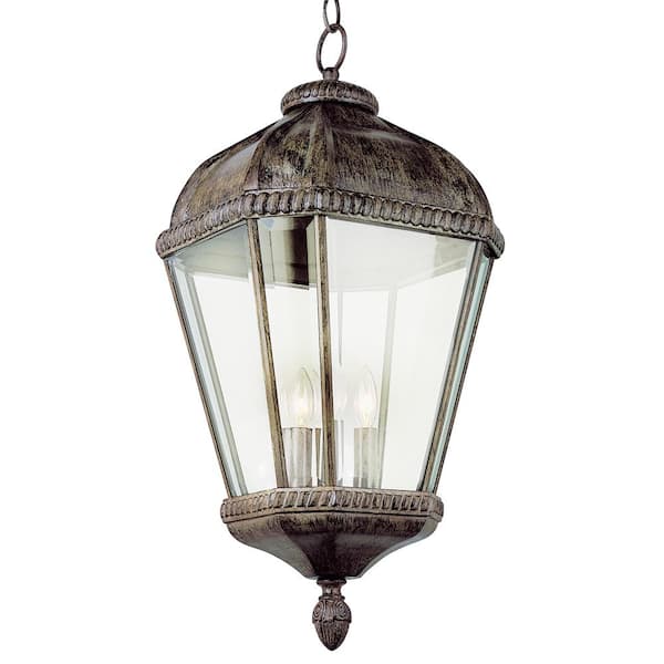 Bel Air Lighting Covington 3-Light Burnished Rust Hanging Outdoor Pendant Light Fixture with Clear Glass