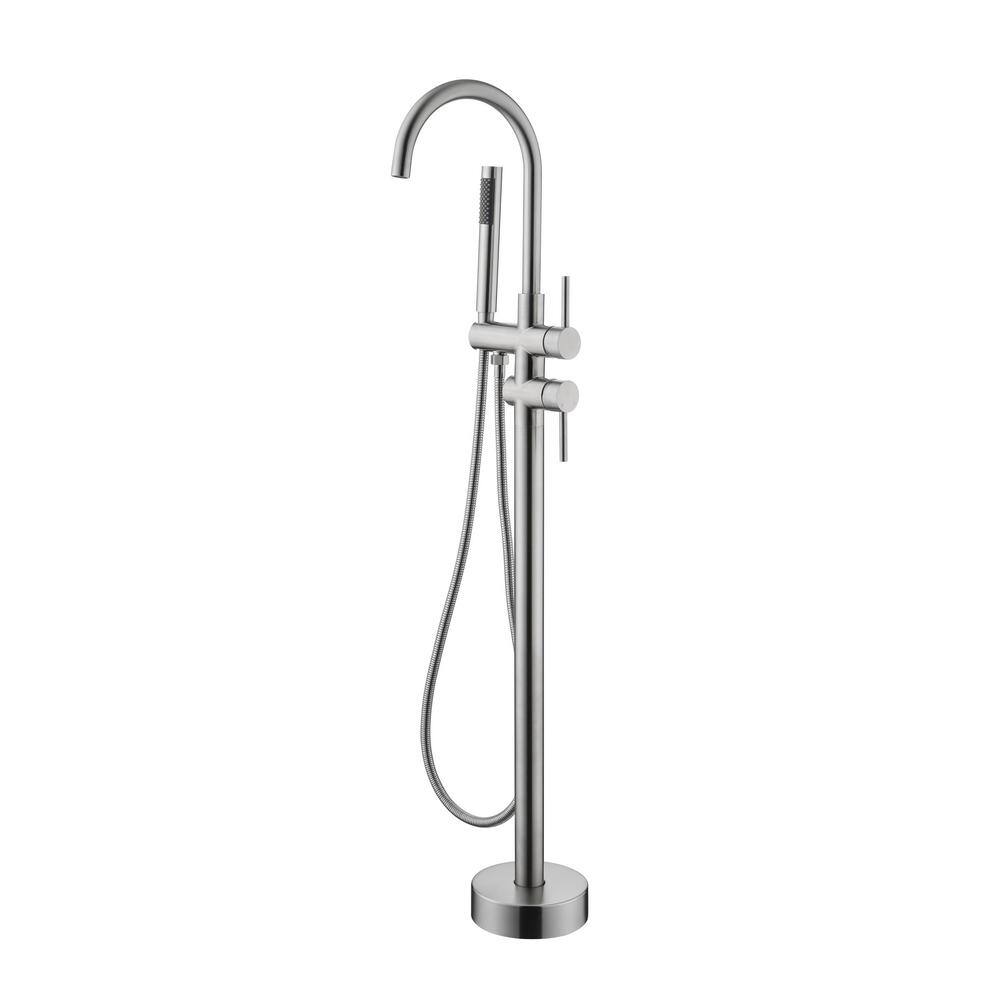 Double Handle HighFlow Bathtub Faucet Freestanding Tub Filler with Shower Mixer, Taps Swivel