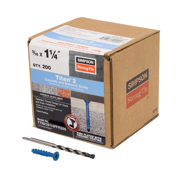 Simpson Strong-Tie Titen 3/16 in. x 1-1/4 in. Phillips Flat-Head Concrete and Masonry Screw, Blue (200-Pack)