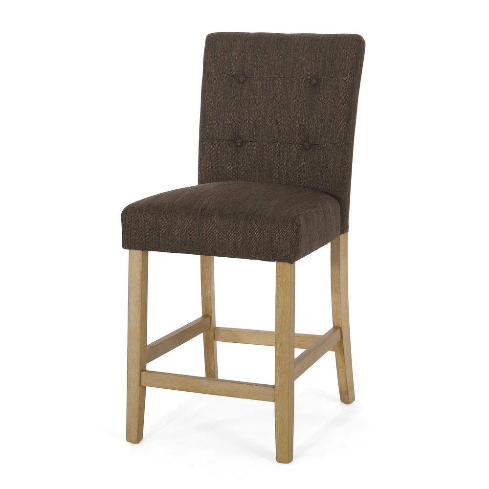 Weathered Brown Wood Button-Tufted Counter Stools, Set of 2