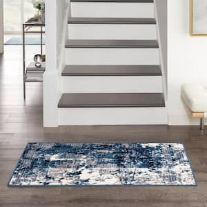 Grafix Navy Blue 2 ft. x 4 ft. Abstract Contemporary Area Rug