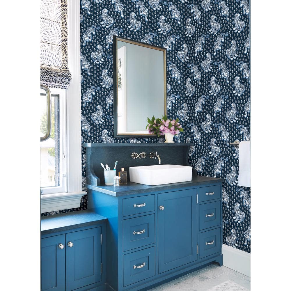 Navy and White Tiger Queen Peel & Stick Wallpaper