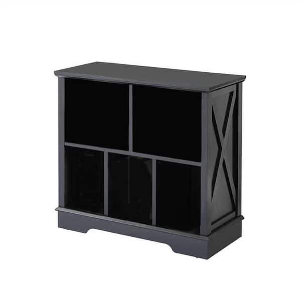 28.4 in. Tall Black Wood Display Cabinet Five-grid Bookcase, Long Bookcase, Storage rack