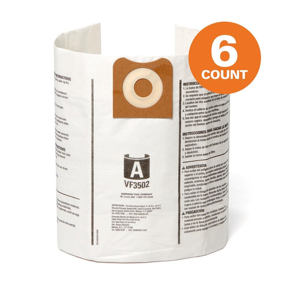 Genuine VF3502A Wet Dry Vac Dry Pick-up Only Dust Bags for Select 12-16 Gallon  Shop Vacuums, Size A (6-Pack) price history on PriceWatchPro