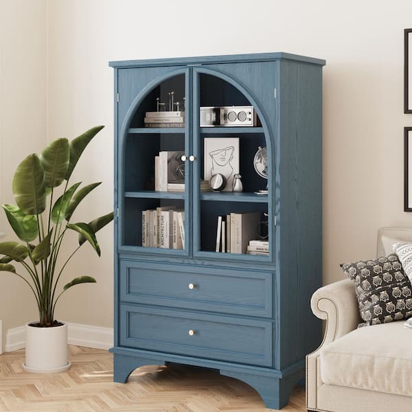 Norman Blue 52.17 in. H Accent Storage Cabinet Sideboard with 2 Drawers and Adjustable Shelves