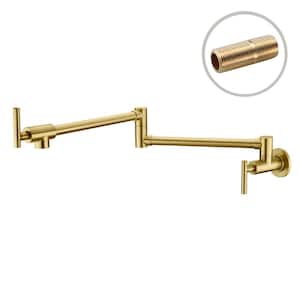 Contemporary Wall Mounted Pot Filler with Spot Resistant in Brushed Gold