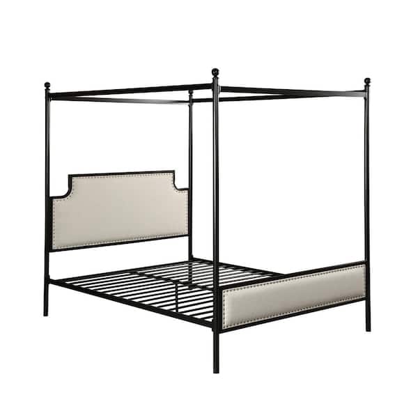 Noble House Beechmont Flat Black Metal Upholstered Queen Bed Frame