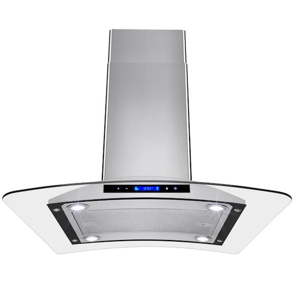 AKDY 30 in. Convertible Kitchen Island Mount Range Hood in Stainless Steel with Tempered Glass and Touch Controls