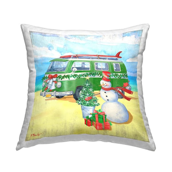 Stupell Industries Coastal Snowman Christmas Beach Multi-Color Print Polyester 18in. X 18in. Throw Pillow