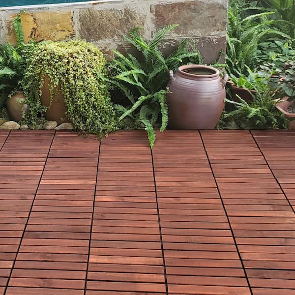 Tidoin Outdoor 1 ft. x 1 ft. Acacia Wood Deck Tile in Brown(20 Per Box)