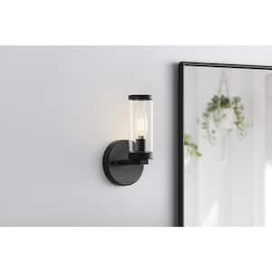 Loveland 1-Light Black Indoor Wall Sconce Light Fixture with Clear Glass Shade