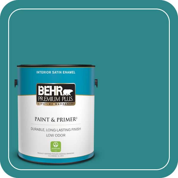 BEHR PREMIUM PLUS 1 gal. #M460-6 Thai Teal Satin Enamel Low Odor Interior Paint & Primer